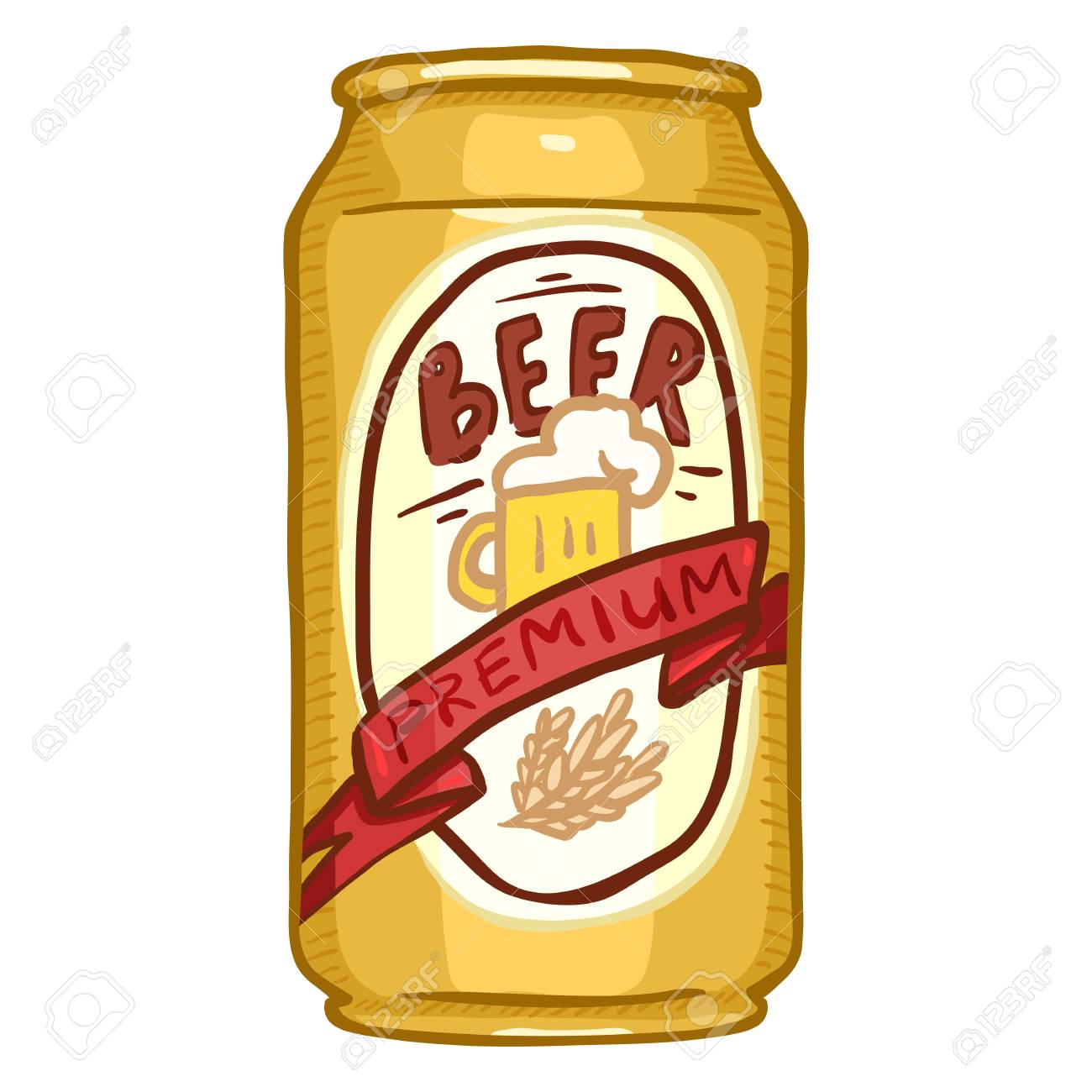 Vector Cartoon Gold Aluminium Can of Premium Beer.