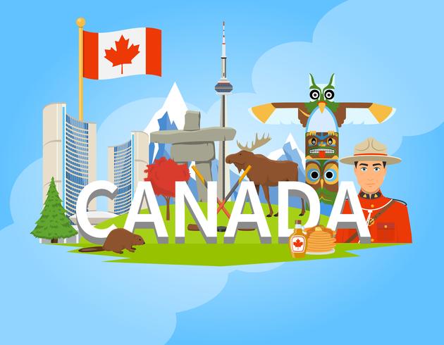 Canadian National Symbols Composition Flat POster.