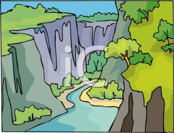 Picture of a River Running Through a Canyon In a Vector Clip Art.