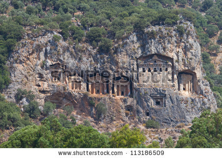 Kaunian Rock Tombs From Dalyan, Ortaca, Turkey Stock Photo.