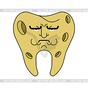 Sad Tooth with hole. sick tooth. Caries and pulpiti.