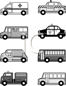 Black and White Collection of Public Vehicles.