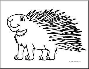 Clip Art: Cartoon Porcupine (coloring page) I abcteach.com.