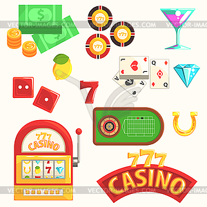 Gambling And Casino Night Club Set Of Symbols,.