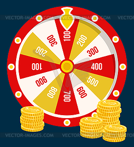 Fortune Wheel, Golden Coins, Casino Gambling Game.