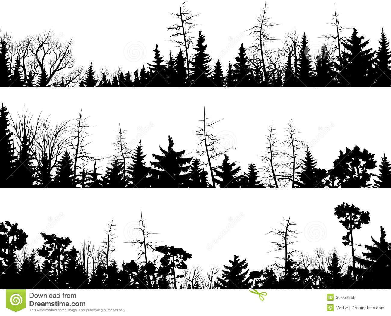 Horizontal Silhouettes Of Coniferous Wood. Stock Vector.