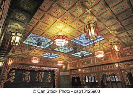 Stock Photography of Exquisite chandelier and ceiling decoration.