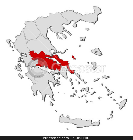 Map of Greece, Central Greece highlighted stock vector.