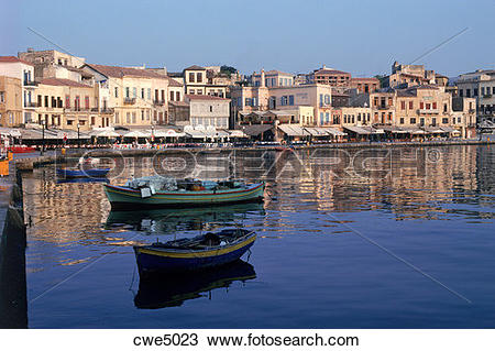 Stock Photo of Port town of Chania (Xhania) on north coast of.