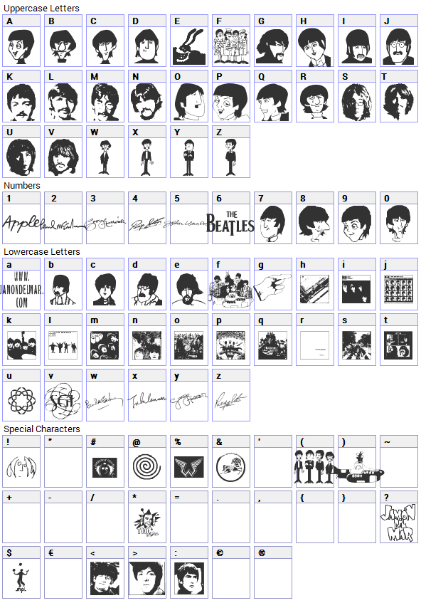 Jamon del Mar Font Character Map.