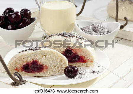 Stock Photo of Yeast dumplings with cherry filling, poppy seed and.