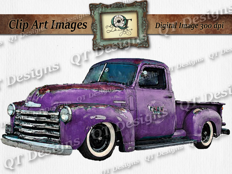 Purple Vintage retro chevy Truck Clipart Purple Rusty Rustic Country.