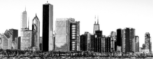 Silhouette Chicago Skyline Clipart.