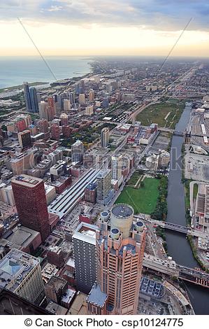 Picture of Chicago skyline at sunset.