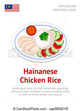 Hainanese Chicken Rice. Traditional malaysian dish..