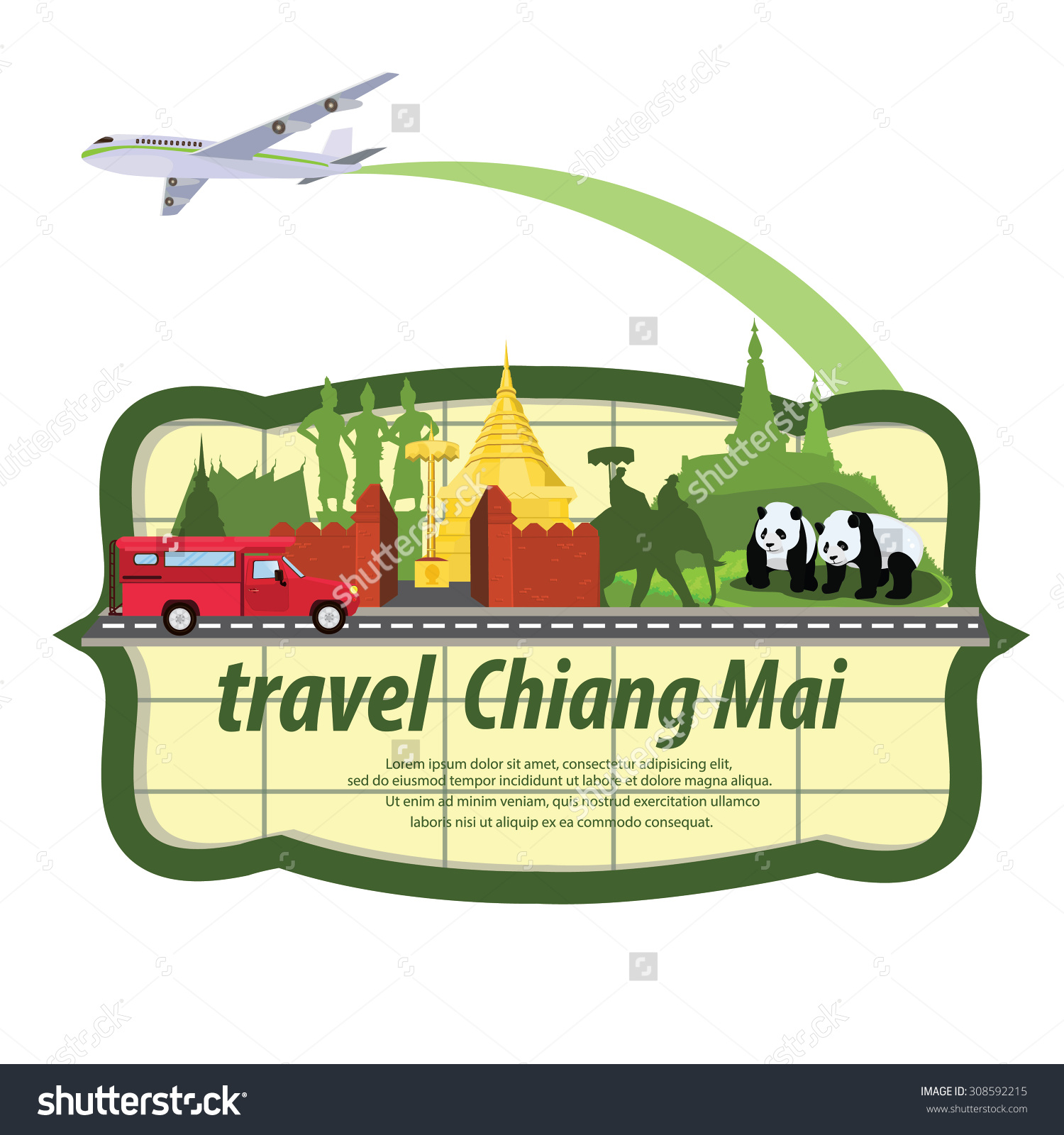 Illustration Travel Around Chiang Mai Province Stock Vector.