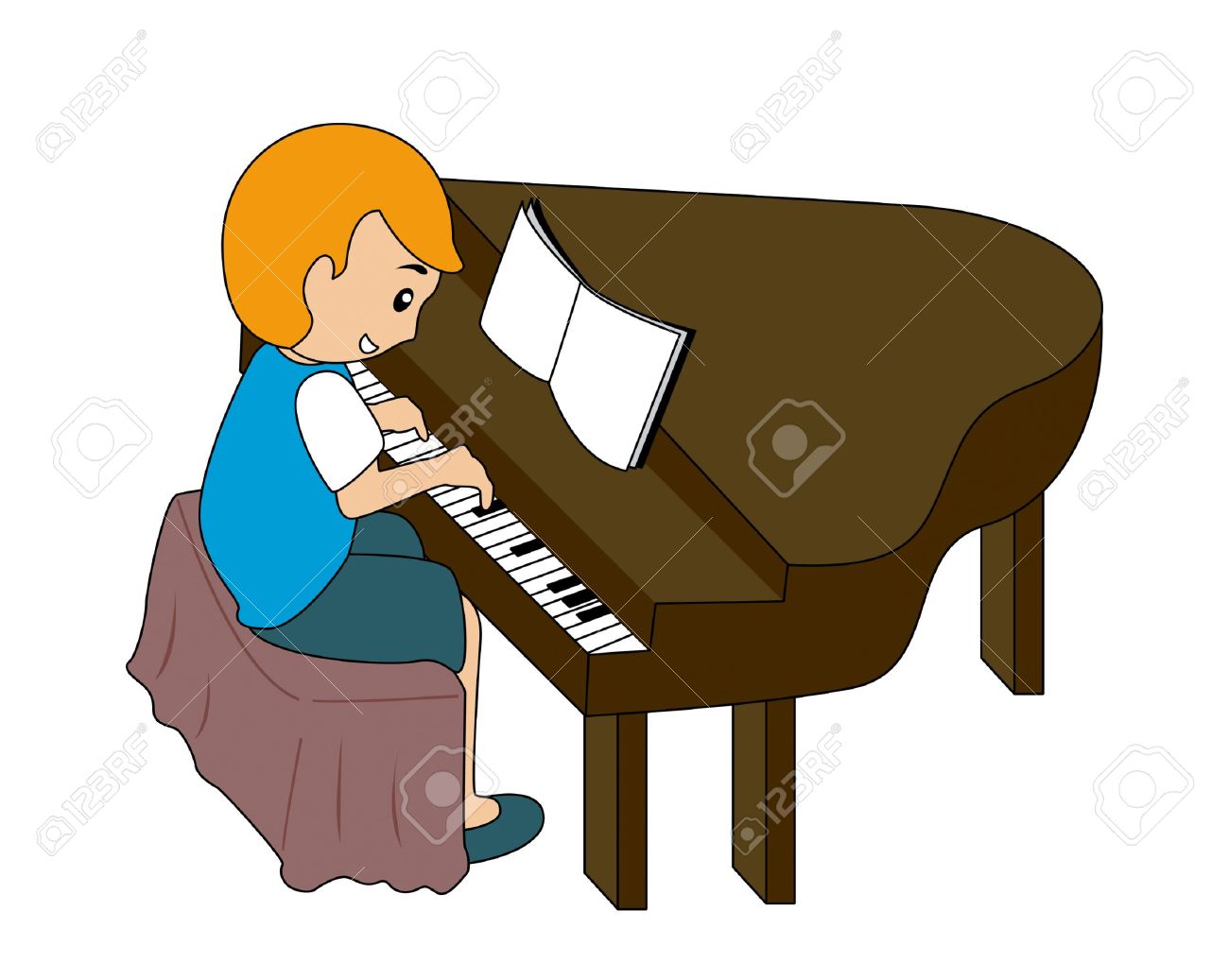 Child playing piano clipart.