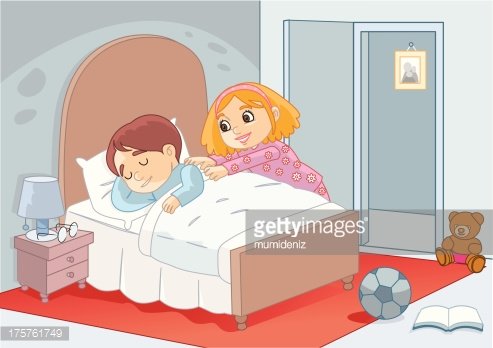 Children waking up Clipart Image.