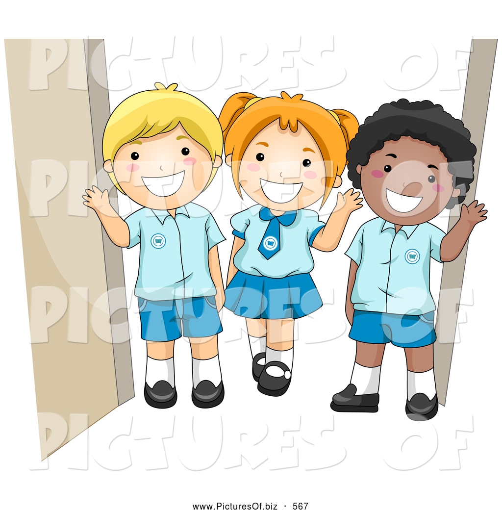 Children Waving Goodbye Clipart.