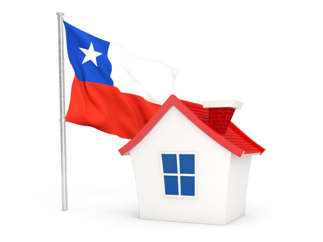 House with flag. Illustration of flag of Chile.