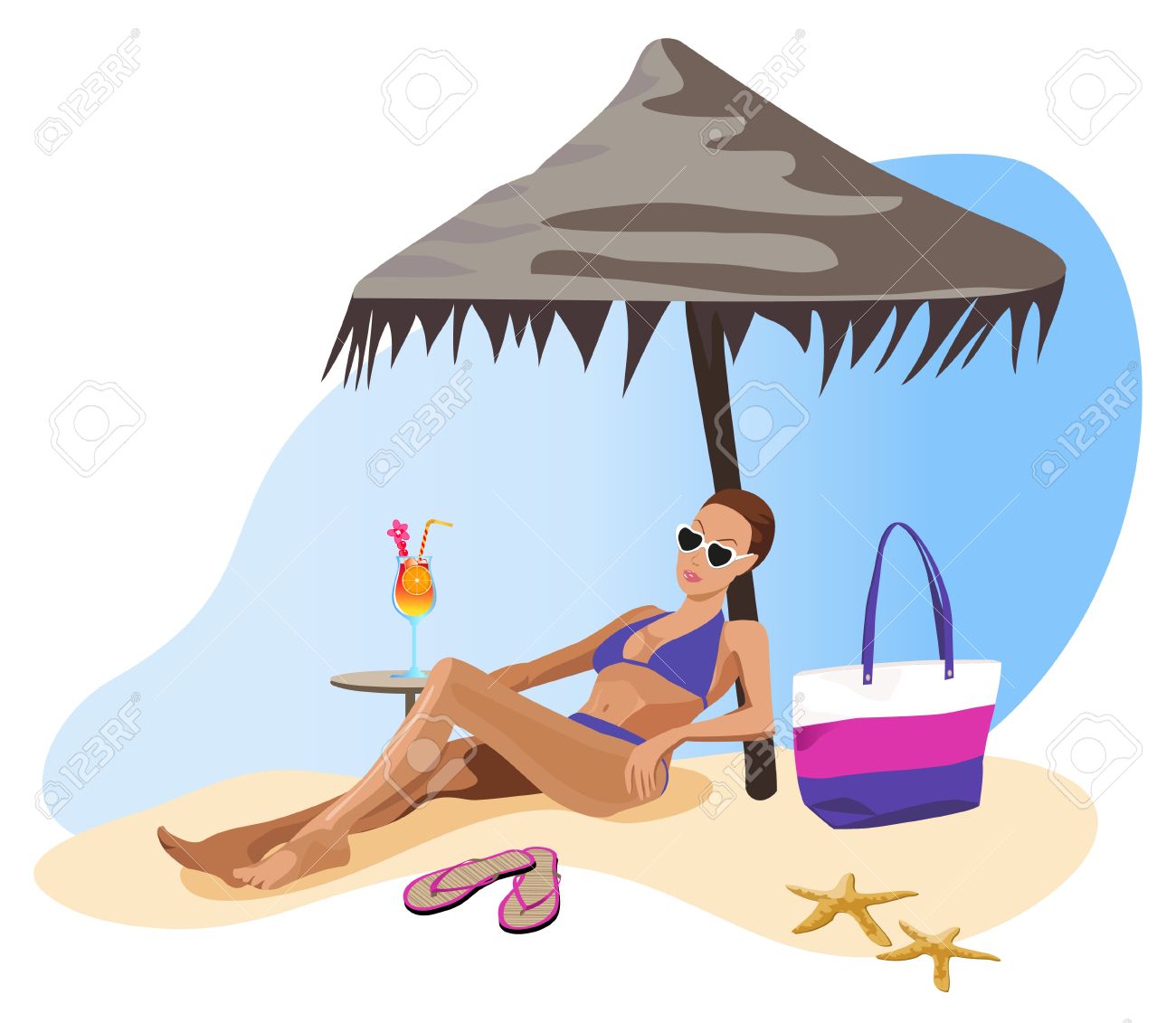 Illustration Of A Woman Chilling Out On The Beach Royalty Free.