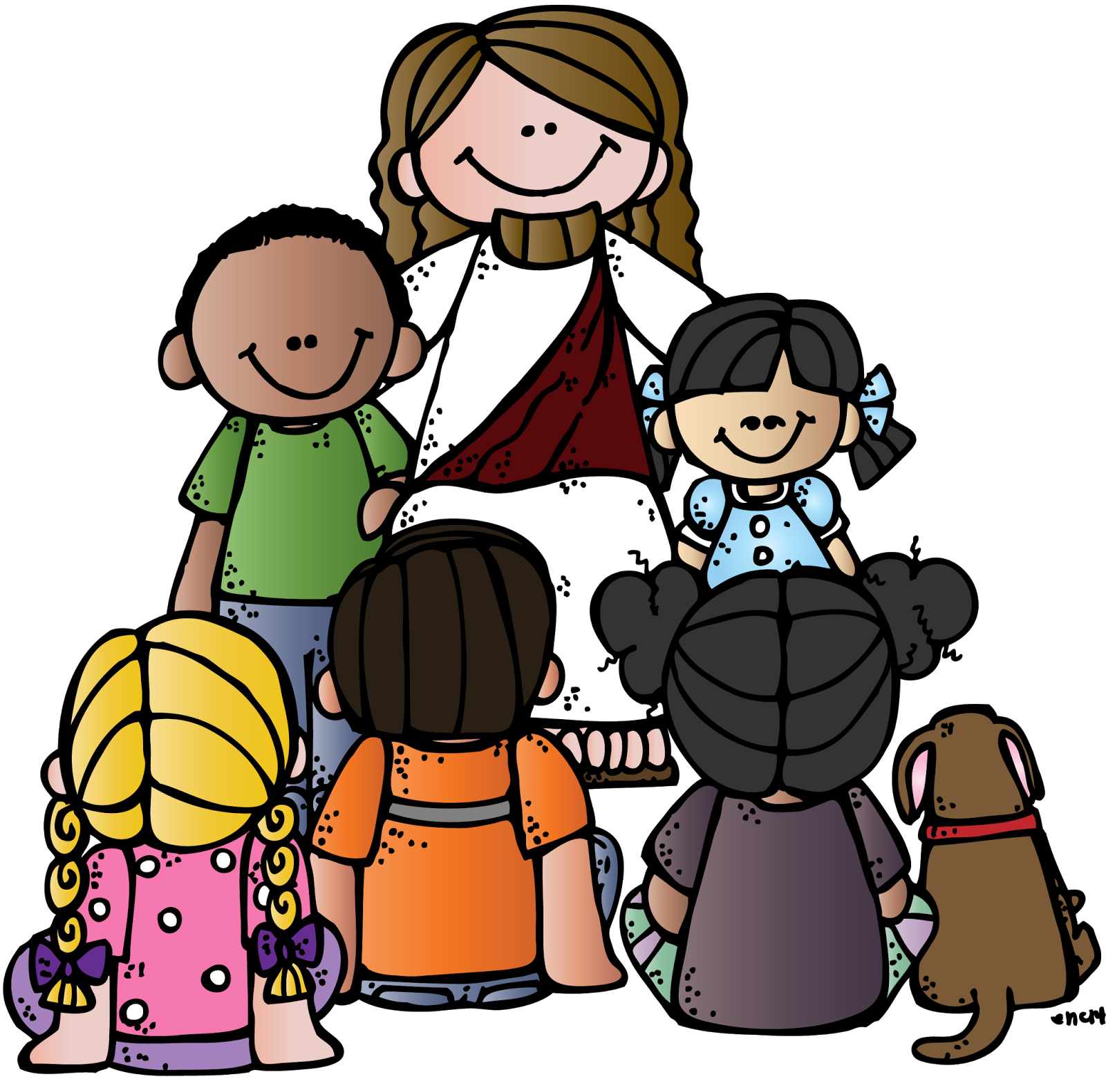 Christ with children clip art.