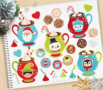 Hot Chocolate Clipart, Christmas, Cookies, Santa Clause.