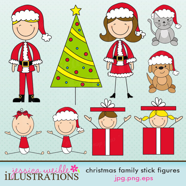 Christmas Stick Figures Clip Art.