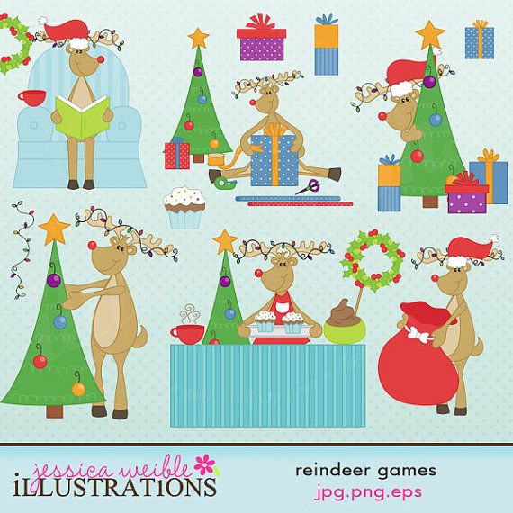 Reindeer Games Cute Digital Clipart for Card by JWIllustrations.