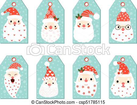 Cute Christmas gift tags with funny hipster Santa faces for gifts and  presents.