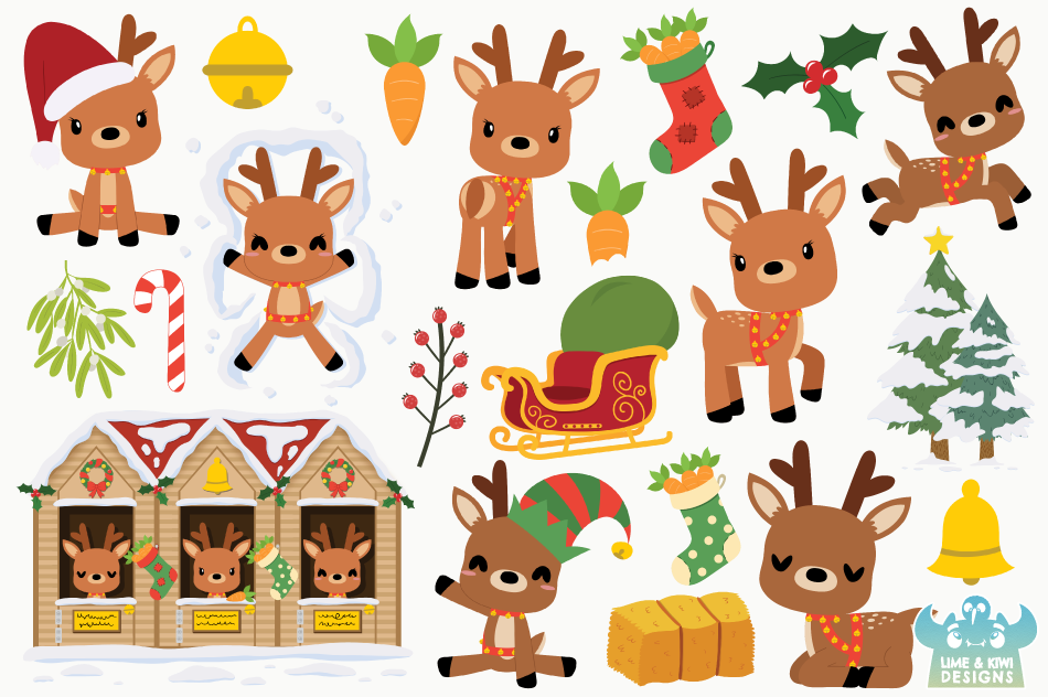 Christmas Reindeer Clipart, Instant Download Vector Art.