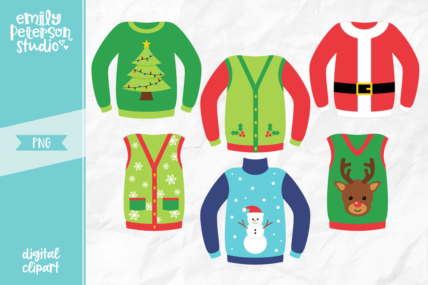 Ugly Christmas Sweaters Clipart Illustration PNG.