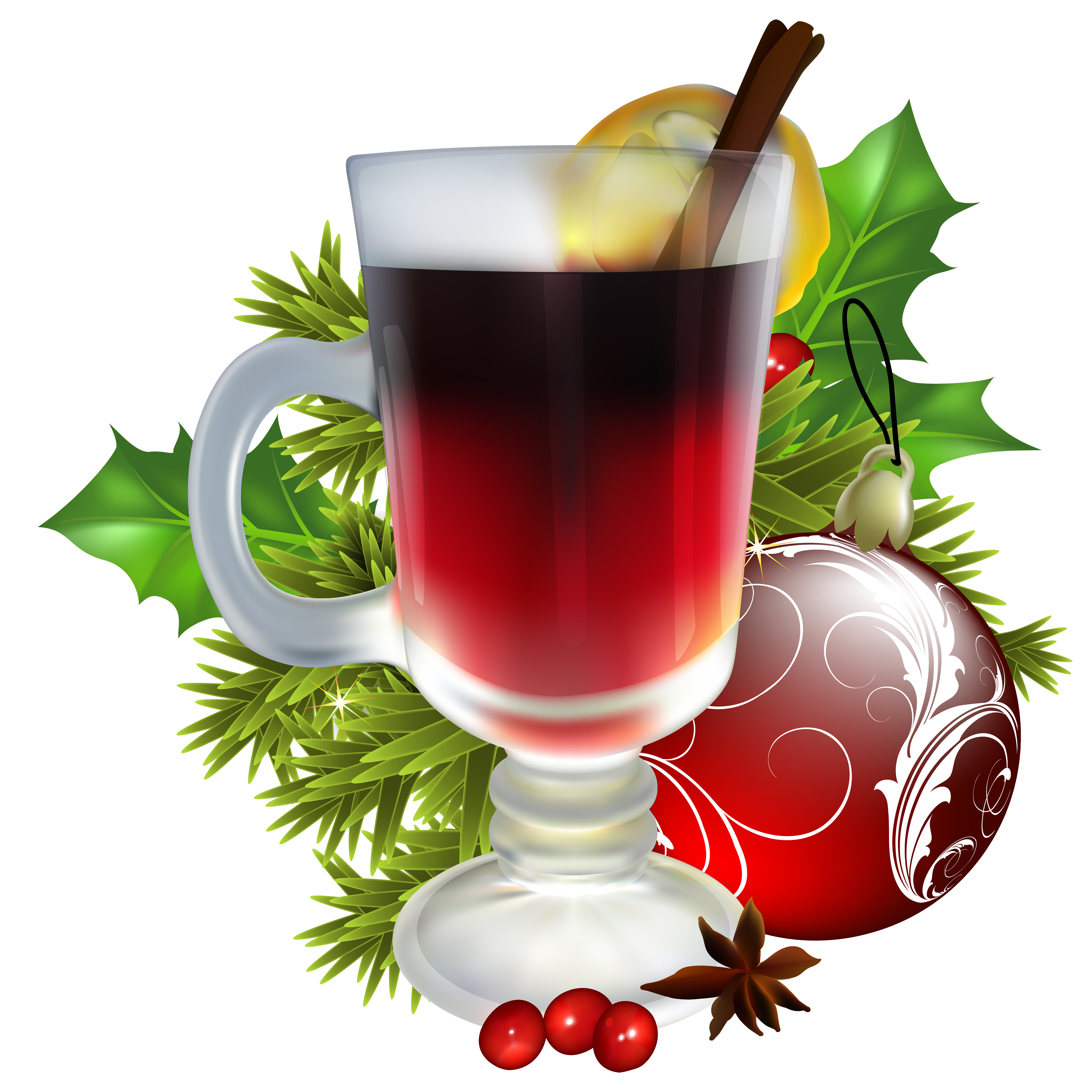 Christmas Tea with Christmas Decorations PNG Image.