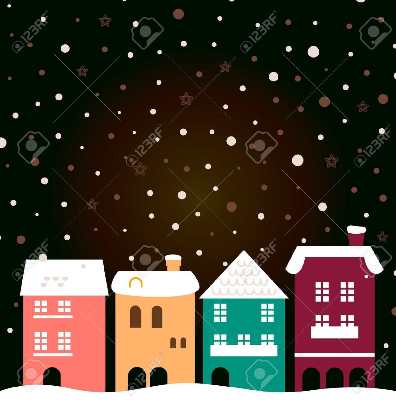 Retro Christmas Town. Vector Illustration Royalty Free Cliparts.