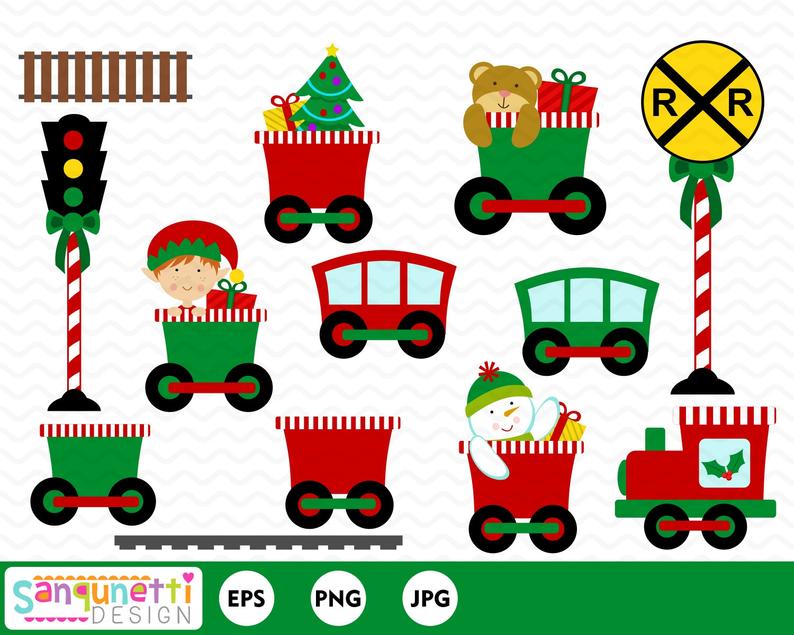 Christmas train clipart, choo choo train, Winter graphics, digital clip art.