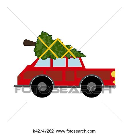 Red car with christmas tree Clipart.