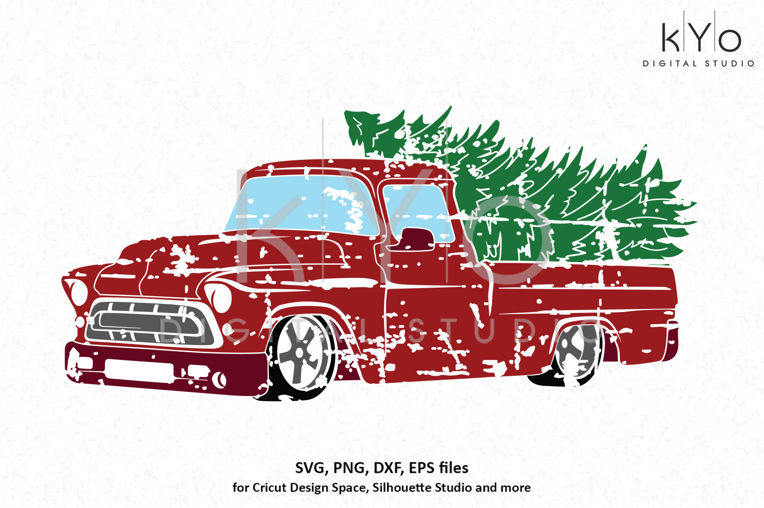 Distressed Christmas truck SVG PNG DXF EPS files.