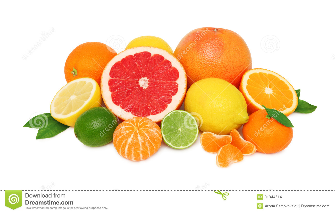 Pile From Different Citrus Fruits On White Background Stock Images.