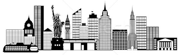 New York City Skyline Black And White Illustration new york city.