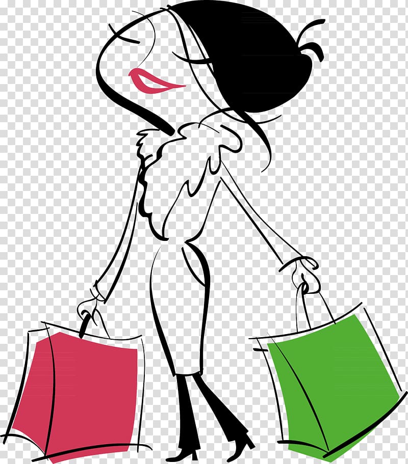 Shopping Cartoon Drawing illustration, City girl transparent.