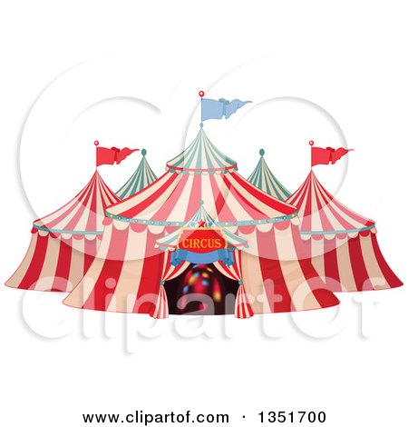 Clipart of a Cartoon Big Top Circus Tent with Lights in the Entrance.