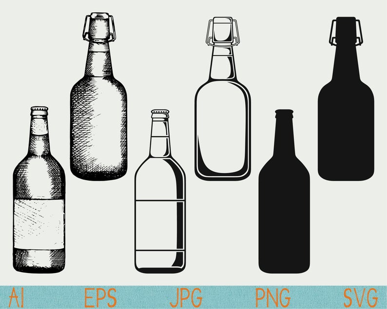 Beer bottle SVG/clip art/Alcohol bottle/silhouette/png/cut file/silhouette  cameo/cricut/vector/clipart/stencil/logo/doodle/sketch/hand drawn.