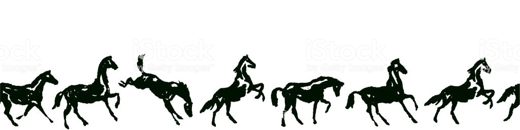 Equestrian Seamless Border With Horse Silhouette In Various Poses And  Motion Stock Illustration.