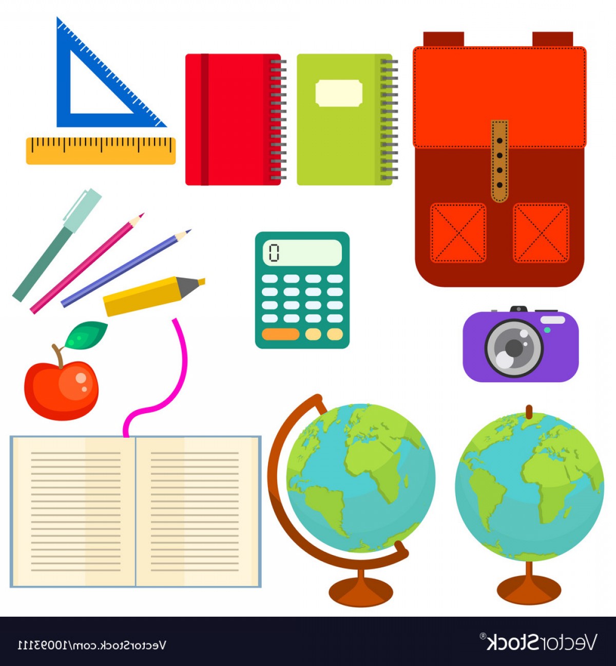 School Supplies Clip Art Objects Vector.