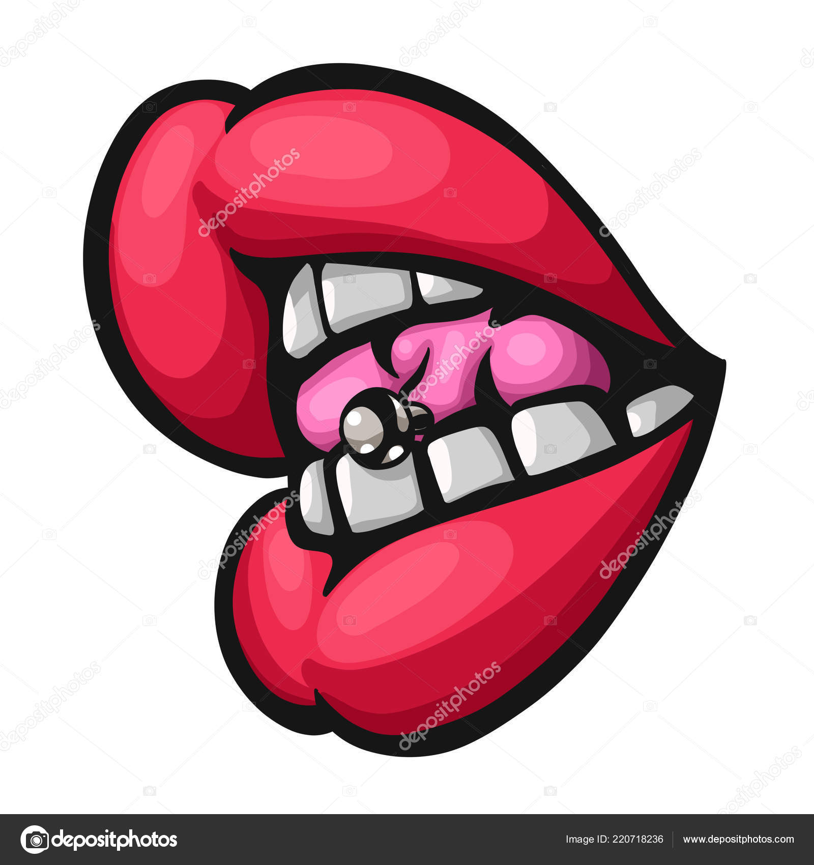 Pierced Tongue Licking Lips Close — Stock Photo © Milesthone #220718236.