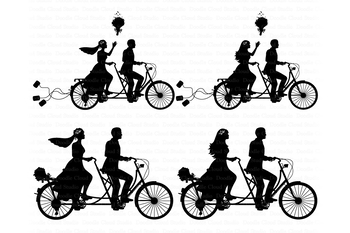 Wedding Tandem Bike Bride and Groom SVG, Tandem Bike Bride and Groom  Clipart..