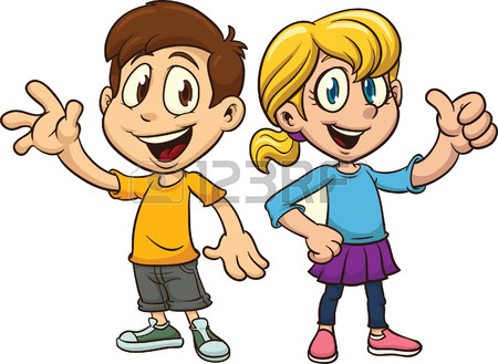 Cartoon Garçon Et Une Fille Agitant. Vecteur Clip Art Illustration.