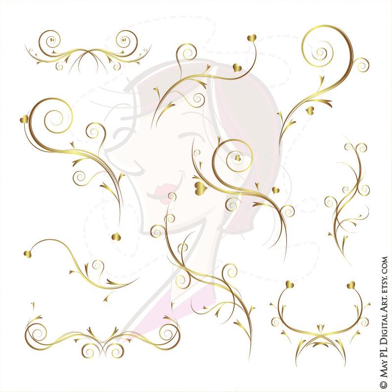 Floral Vine Gold Branches Clipart and Design Elements.