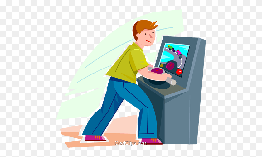 Boy Playing A Video Game Royalty Free Vector Clip Art Illustration.