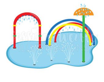 Splash Pad Clip Art, Cute Digital Clipart, Water Park Clip.